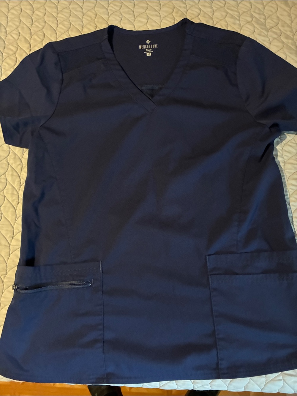 Med Couture Navy V-Neck Scrub Top with Zip Pocket